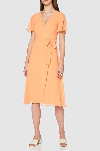 Esprit γυναικείο midi φόρεμα με βολάν λεπτομέρειες - 020EO1E335 Πορτοκαλί 36